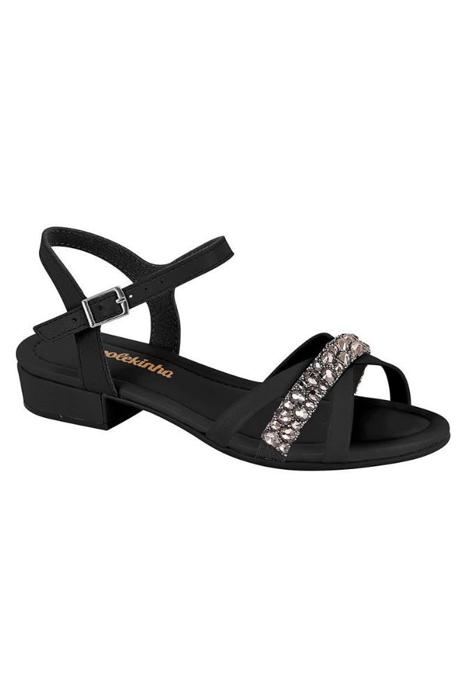 Sandalia Molekinha Infantil Menina Strass 2318.150.24475 Preto