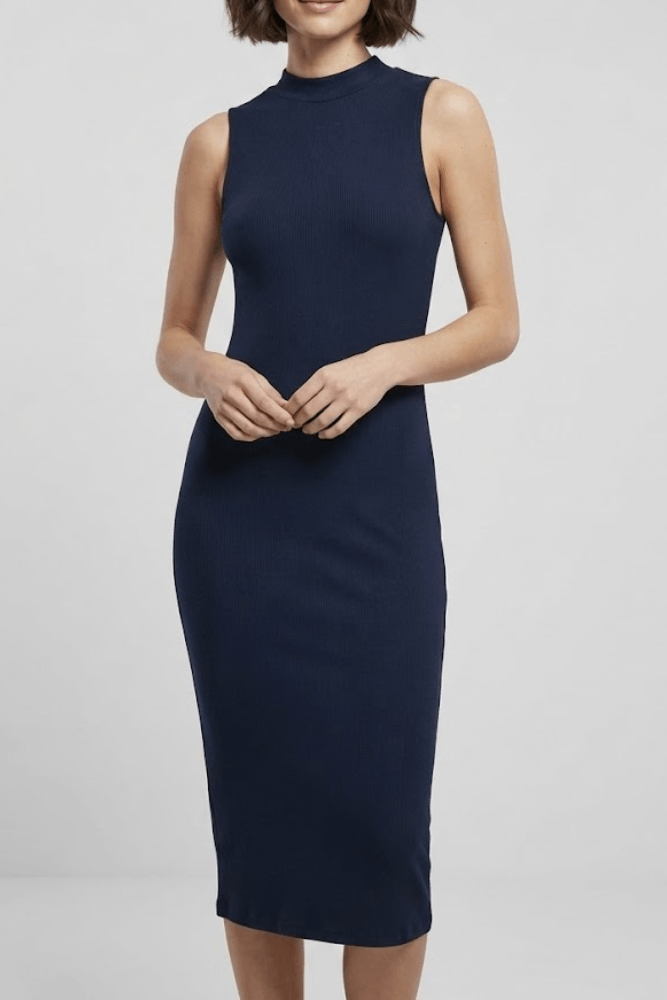 Vestido Lunender Sem Mangas Em Malha Canelada Feminino 00474 Marinho