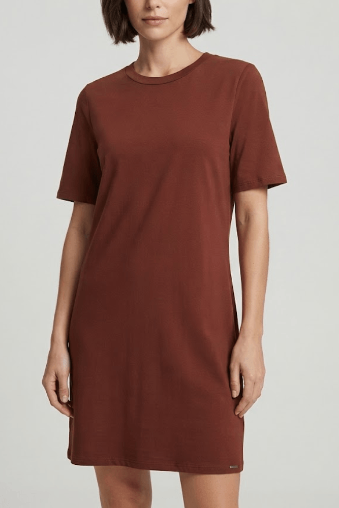 Vestido Curto Malha Viscose Lunender Feminino 00590 Marrom