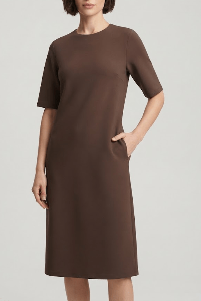 Vestido Curto Malha com Bolso Lunender Feminino 00624 Marrom