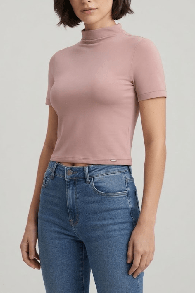 Blusa Feminina Lunender Cropped 00665 Viscose Elastano Rosa