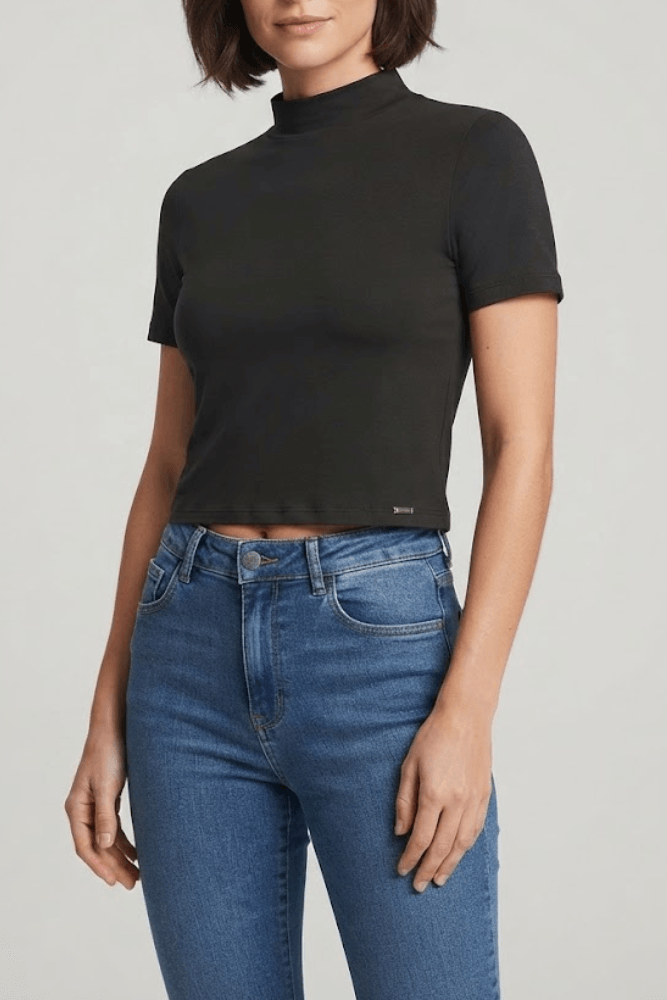 Blusa Lunender Cropped Feminina 00665 Preto