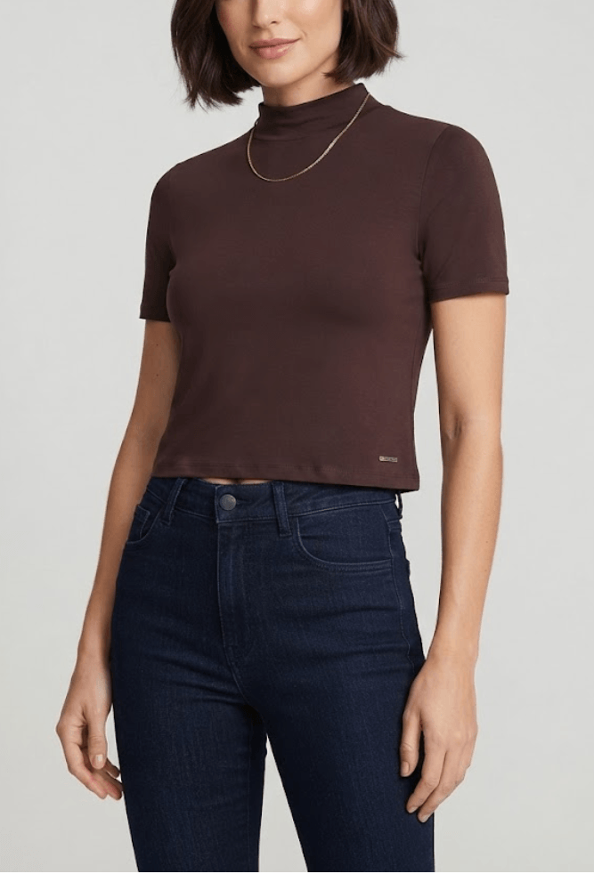 Blusa Lunender Cropped Feminina 00665 Marrom