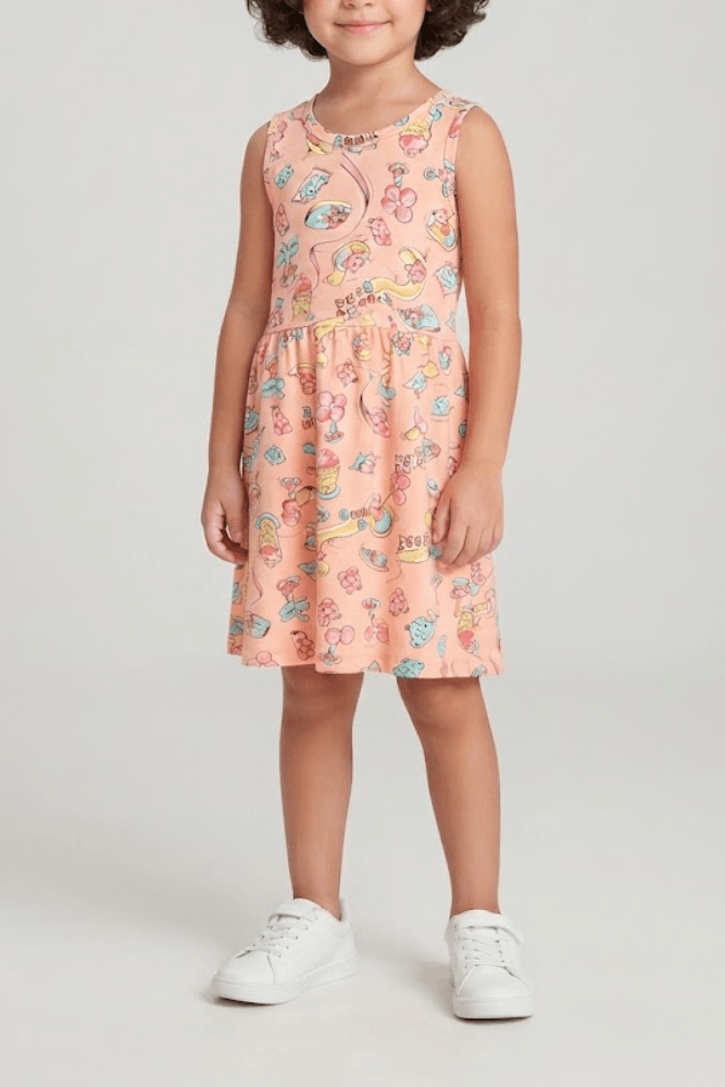 Vestido Infantil Menina Brandili Estampado 80185 Bege