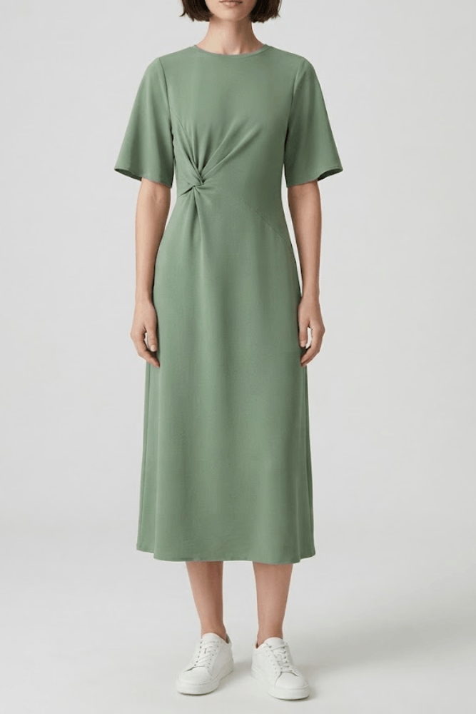 Vestido Lunender Midi Feminino Recorte C0065 Verde