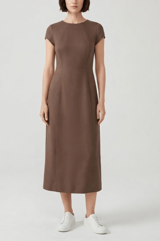 Vestido Lunender Midi Feminino Malha Marbella C0261 Marrom