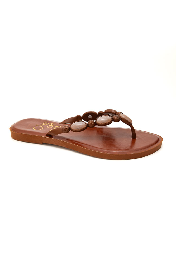 Chinelo Chá De Mel Rasteiro Feminino Pedrarias 1000 Castanho