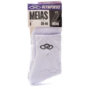 Kit 3 Pares Meias Cano Médio Masculina Olympikus OIMSA81922 Branco