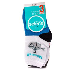 Kit 3 Pares Meias Soquete Infantil Menino Selene 1451.001 Sortido