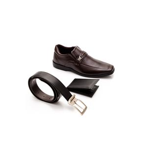 Kit Sapato Social Masculino - Cinto E Carteira West Line 15001 Marrom