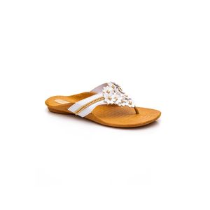 Chinelo Rasteira Feminino Flores Strass Meyre 384 Branco