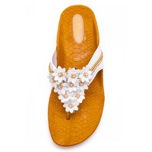 Chinelo Rasteira Feminino Flores Strass Meyre 384 Branco