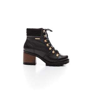 Bota Pegada Coturno Feminino Cano Médio Couro 281321-20 Preto