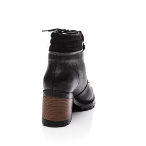 Bota Pegada Coturno Feminino Cano Médio Couro 281321-20 Preto