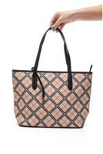 Bolsa-Luxcel-Alca-De-Mao-Feminina-Xadrez-Gash-Bg72474-Caqui