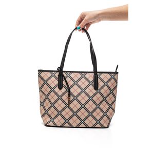 Bolsa Luxcel Alça De Mão Feminina Xadrez Gash  Bg72474 Caqui
