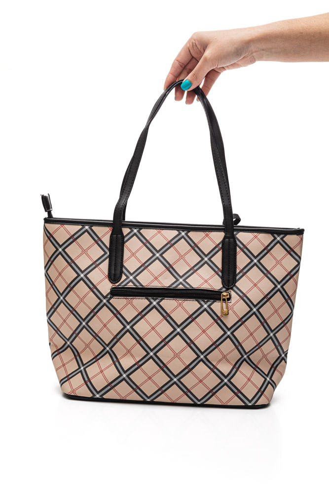 Bolsa-Luxcel-Alca-De-Mao-Feminina-Xadrez-Gash-Bg72474-Caqui