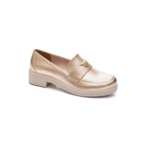 Sapato Via Marte Mocassim Feminino Salto Baixo 23-16903-01 Ouro