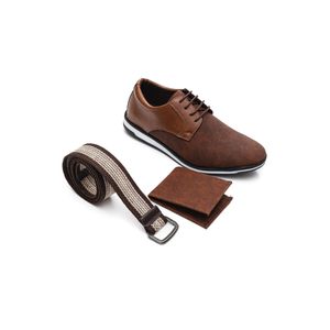 Kit West Line Sapato Cinto E Carteira  Masculino 14504 Kit Castanho