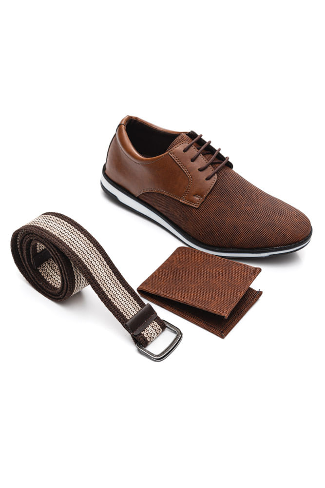 Kit West Line Sapato Cinto E Carteira  Masculino 14504 Kit Castanho