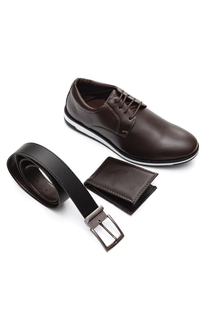 Kit West Line Sapato Cinto E Carteira  Masculino 14504 Kit Marrom