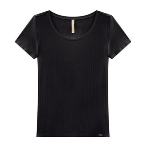 Blusa Lunender Básica Canelada Manga Curta Feminina 00400 Preto
