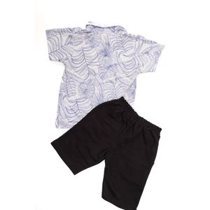 Conjunto Ftk Brand  Infantil Menino Camiseta E Bermuda Folhas 2536 Azul Claro