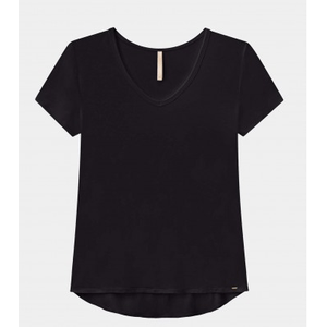 Blusa Lunender Casual Manga Curta Decote V 00237 Preto