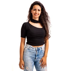 Blusa Lzt Yurian Feminina Decote Vazado Manga Curta 8052 Preto