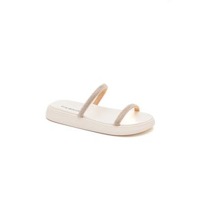 Chinelo Moleca Rasteira Feminina Strass 5469 Off-White