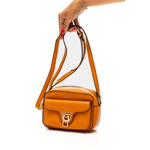 Bolsa Luxcel Transversal Feminina Quadrada Com Bolso Frontal Bg72575 Mostarda