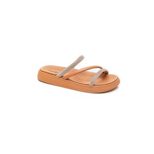 Chinelo Moleca Rasteira Feminina Strass 5469 Nude