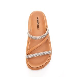 Chinelo Moleca Rasteira Feminina Strass 5469 Nude