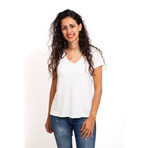 Blusa Lunender Casual Manga Curta Decote V 00237 Off-White