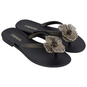 Chinelo Grendha Rasteirinha Feminina Cacau Flor 18842 Preto