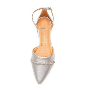 Sapatilha Santinelli Bico Fino Feminina Com Strass 1538-014 Prata