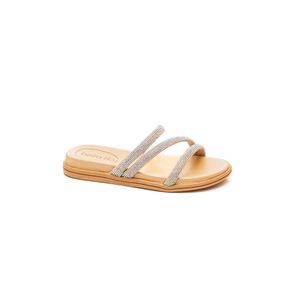 Chinelo Beira Rio Rasteira Feminina  Multi Tiras Strass 8488.108 Off-White