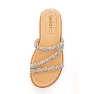 Chinelo Beira Rio Rasteira Feminina  Multi Tiras Strass 8488.108 Off-White