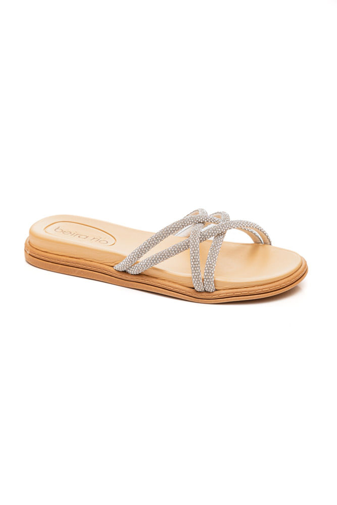 Chinelo Beira Rio Papete Feminina Strass 8488.116 Prata