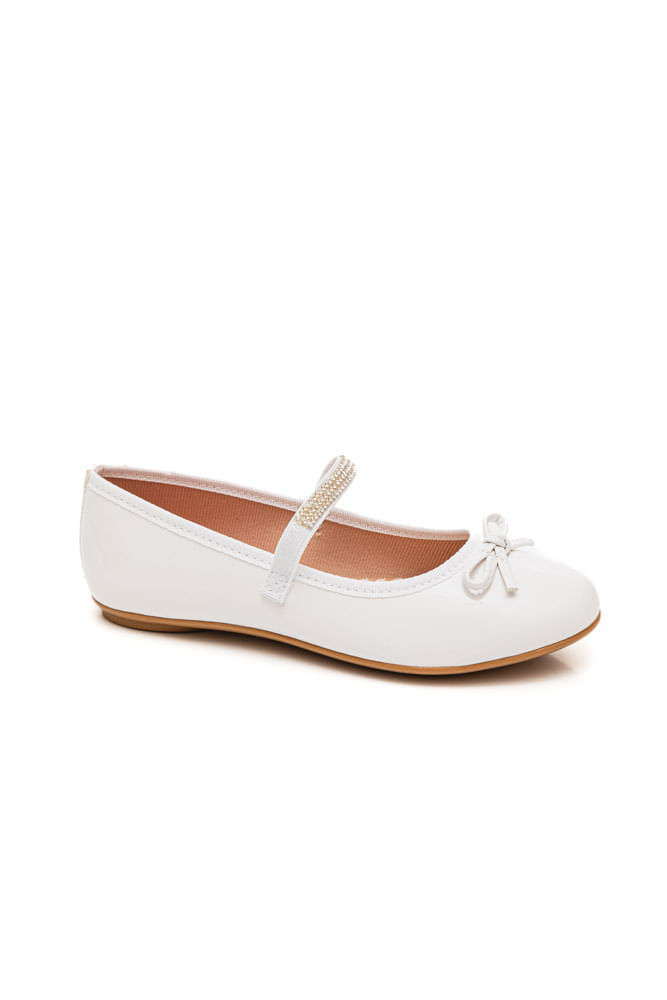 Sapatilha Molekinha Casual Juvenil Menina Verniz E Strass 2502.1002 Branco