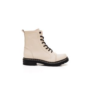 Bota Cravo & Canela Coturno Feminino Janis Couro  85653c Off-White