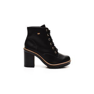 Bota Coturno Via Marte Tratorada  Feminna Salto Grosso 006-001-02 Preto