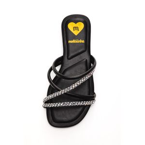 Chinelo Molekinha Rasteira Juvenil Menina Strass 2354 Preto