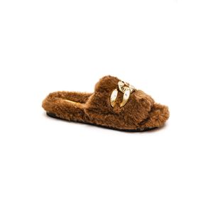 Pantufa  Love De Luxe Chinelo Feminino Slide Peluciado 9.204 Marrom