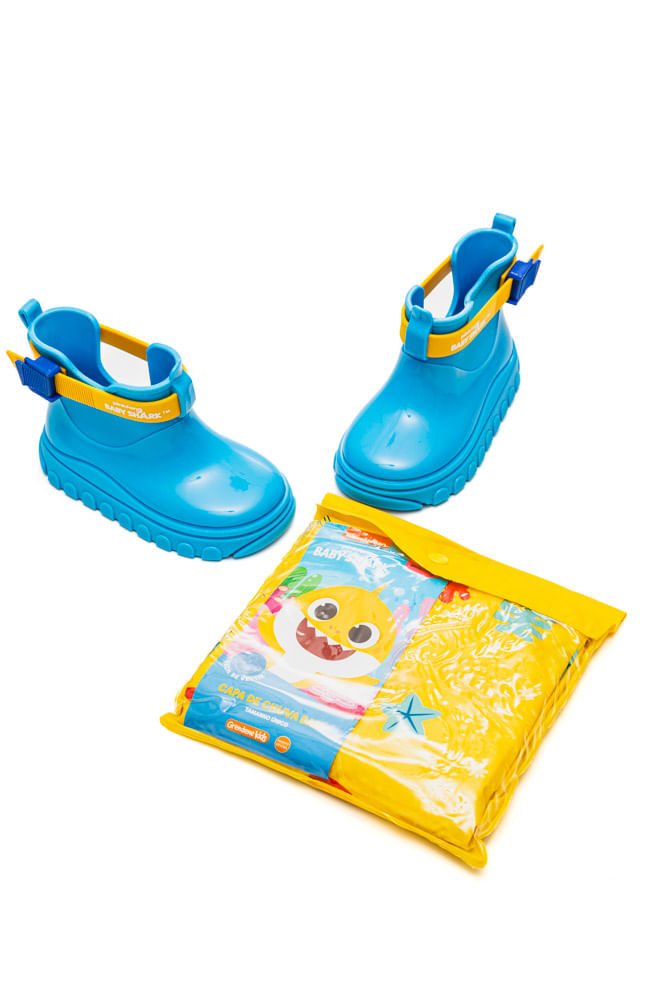 Bota Grendene Galocha Infantil Menino Baby Shark+Capa De Chuva