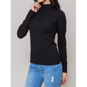 Blusa Chá De Mel Manga Longa Feminina Ribana Gola Média 809 Preto
