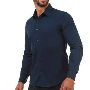 Camisa Docthos Masculina Manga Longa Slim Tricoline 119072 Marinho