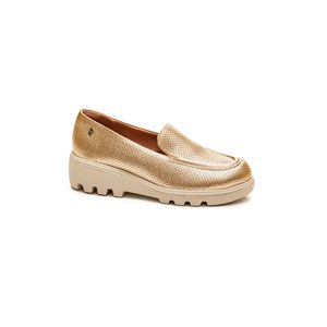Sapato Usaflex Mocassim Feminino Couro Sola+Leve Al1501 Ouro
