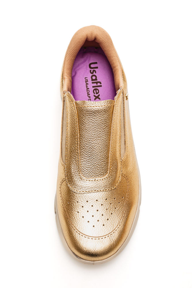 Tenis-Usaflex-Slip-On-Feminino-Couro-Am0901-Ouro
