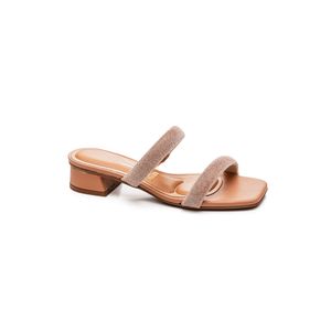 Tamanco Vizzano Com Salto Baixo Feminino E Strass 6454.122 Bege